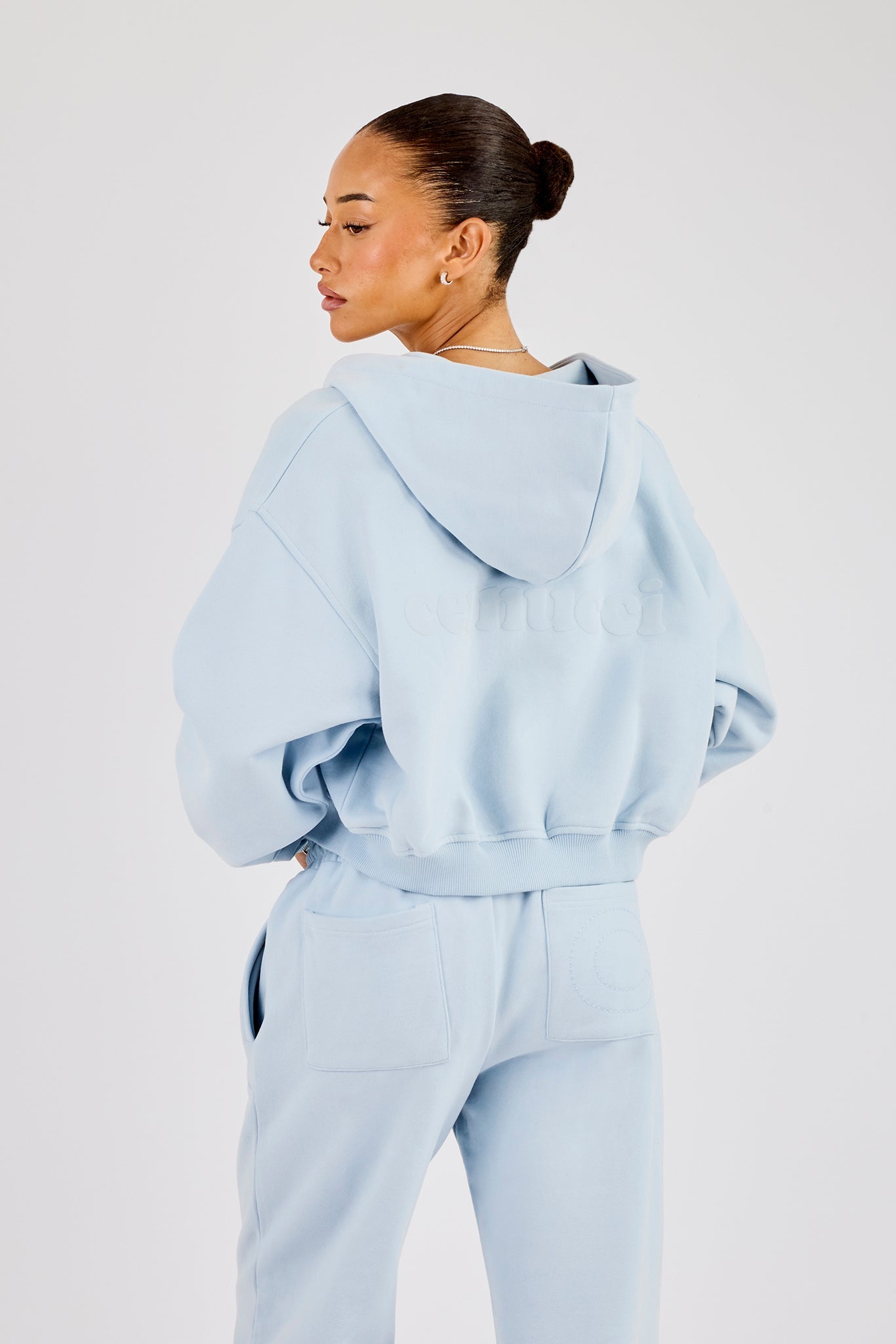 Cernucci Cropped Zip Through Hoodie - Powder Blue